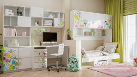 Детская комната Флер (Белый/корпус Выбеленное дерево) в Любинском - lyubinskij.katalogmebeli.com | фото 2