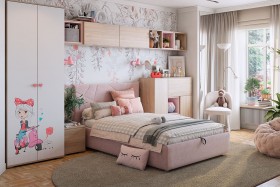 Комплект детской мебели Алина К2 Дуб мария/белый/нежно-розовый велюр в Любинском - lyubinskij.katalogmebeli.com | фото