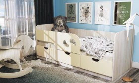 Кровать детская Минима Лего 1,86м с ящиками (дуб атланта/крем) в Любинском - lyubinskij.katalogmebeli.com | фото