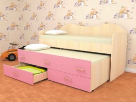 Кровать детская Нимфа двухместная 2.0 Дуб молочный/Розовый в Любинском - lyubinskij.katalogmebeli.com | фото 1
