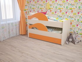 Кровать детская Радуга 1600 Млечный дуб/Оранжевый в Любинском - lyubinskij.katalogmebeli.com | фото
