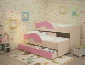 Кровать детская Радуга 1600 Млечный дуб/Розовый в Любинском - lyubinskij.katalogmebeli.com | фото 1