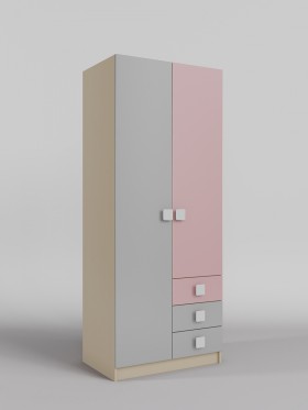 Шкаф 2-х створчатый с ящиками Грэйси (Розовый/Серый/корпус Клен) в Любинском - lyubinskij.katalogmebeli.com | фото