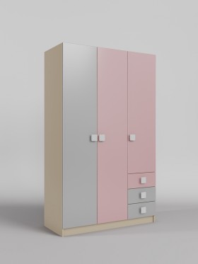 Шкаф 3-х створчатый с ящиками Грэйси (Розовый/Серый/корпус Клен) в Любинском - lyubinskij.katalogmebeli.com | фото