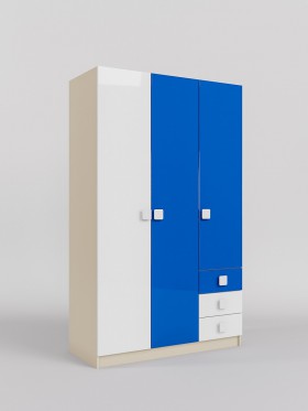 Шкаф 3-х створчатый с ящиками Скай люкс (Синий/Белый/корпус Клен) в Любинском - lyubinskij.katalogmebeli.com | фото